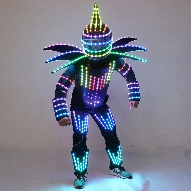 Pixel LED Robot Suit Stage Dance Costumes Christmas Halloween Party Light Up Jacket Colorful Luminous Armor Clothing