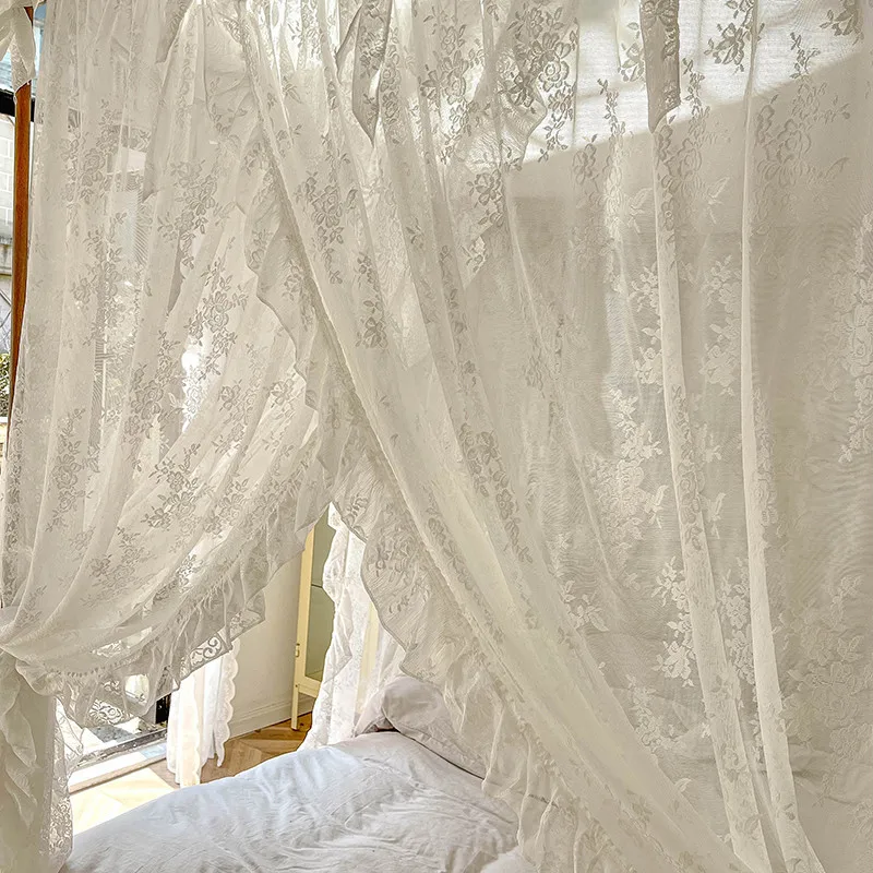 Summer Princess Palace Mosquito Net without Frame Romantic Three-door Lace Bed Curtain Home Decor