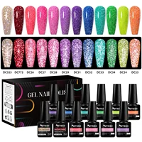 Juego de esmalte de uñas en Gel con purpurina, barniz de Gel UV semipermanente para remojar, manicura con caja, suministros para uñas DIY, 8/12 Uds.