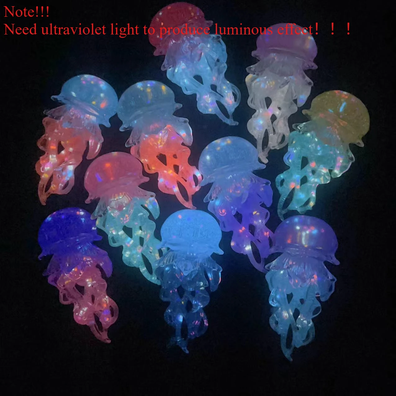 100pcs 3D Resin Glowing Graceful Jellyfish 49×23mm Firefly Handmade Luminous Photo Frame Phone Case Diy Charms