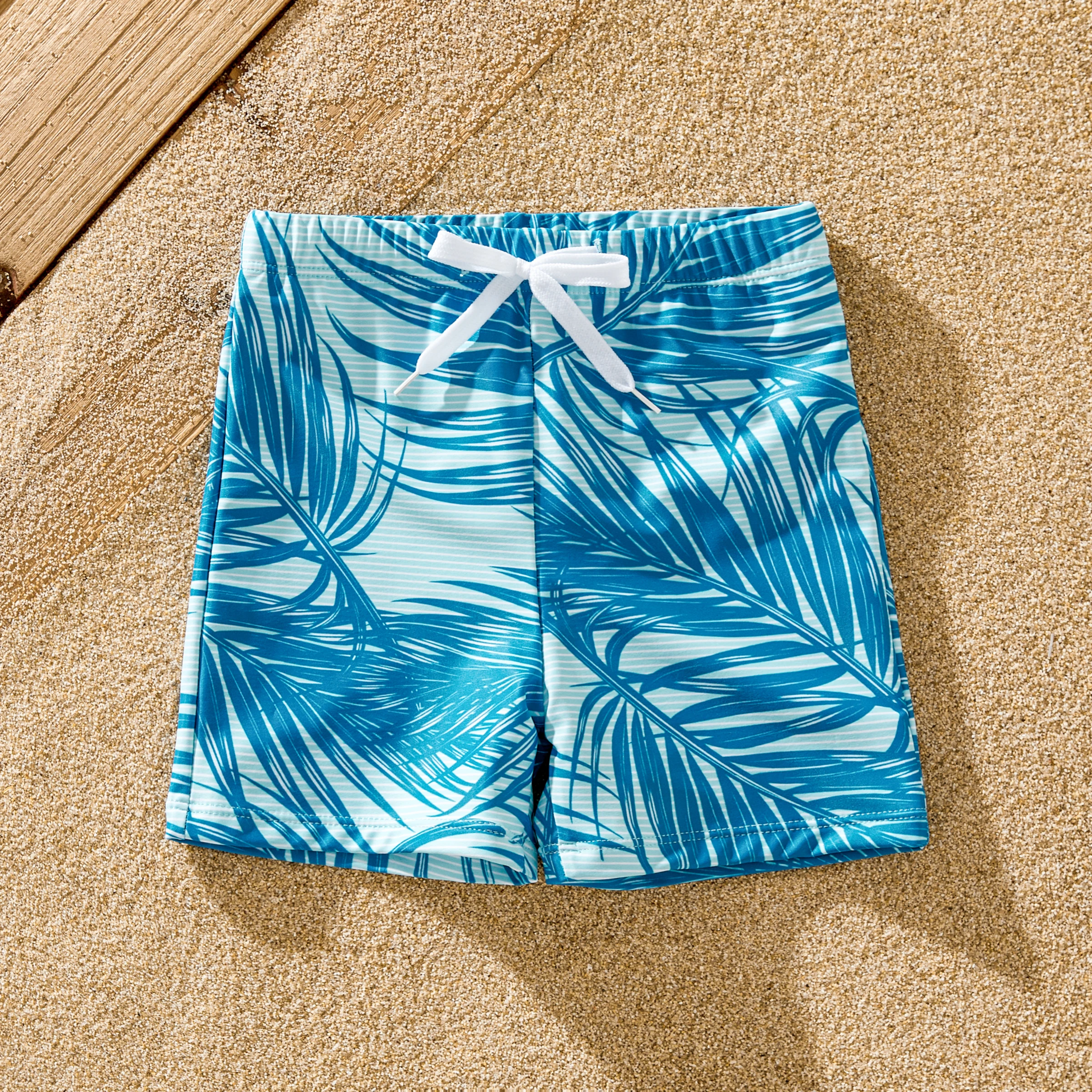 PatPat Family Matching Leaf Pattern Drawstring Swim Trunks or One-Shoulder Bikini with Removable Strap