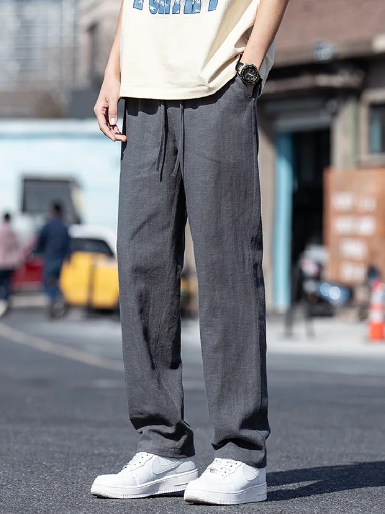 

High-End Pure Color Linen Men's Summer Loose Straight Leg Pants New Chinese Sle Set Cotton Linen Casual Pants