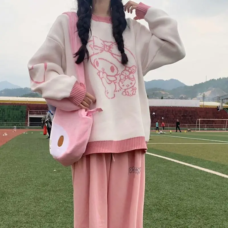 

Свитер Sanrio My Melody, студенческий универсальный свитер в стиле ретро Cinnamoroll, милый вязаный пуловер с круглым вырезом для девочек, топ, осенне-зимняя одежда