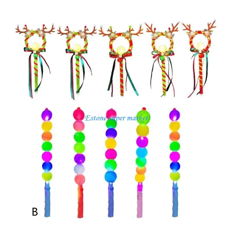 090B 10/15Pieces Christmas Theme Glow Sticks With Deer Horn/Tanghulu Designs For Festival Celebration And Family Gatherings