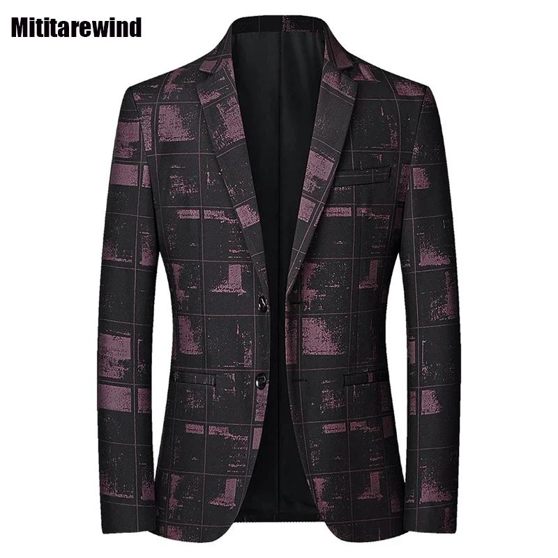 

Korean Fashion Men's Blazers Spring Autumn Social Causal Man Blazer Slim Single Breasted Plaid Suit Jacket Personality Suit Male