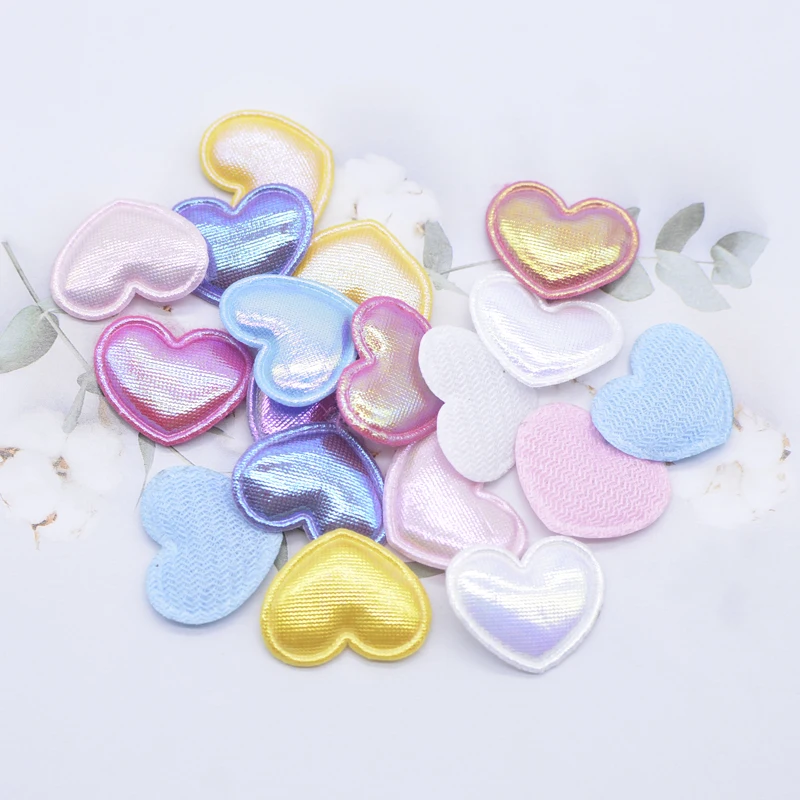 100Pcs 22*17mm Glitter Heart Patches Sewinng on Scrapbookings Planar Crafts Accessories Decorations Appliques