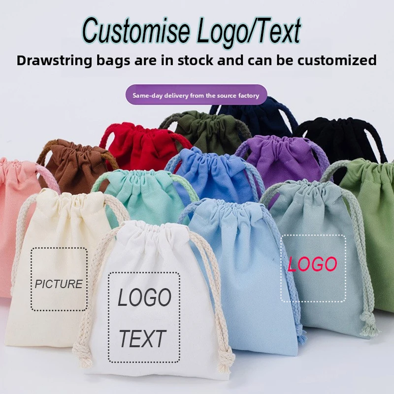 5pcs Blank White Cotton Drawstring Bag Wholesale Eco-Friendly Canvas Cotton Pouch Reusable Gift Packaging Storage Dust Bag