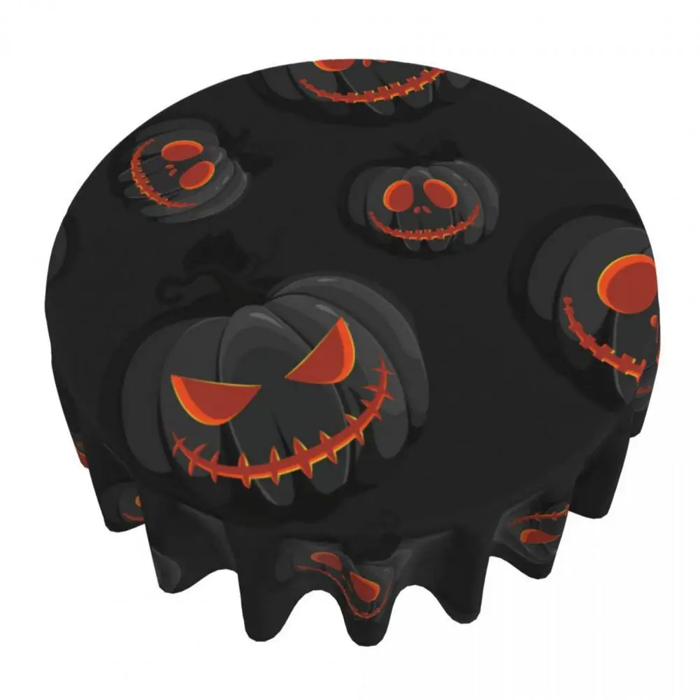 Halloween Table Cloth Demon Pumpkin Print Dark Style Round Shape Easy Care Table Banquets Party Tablecloth