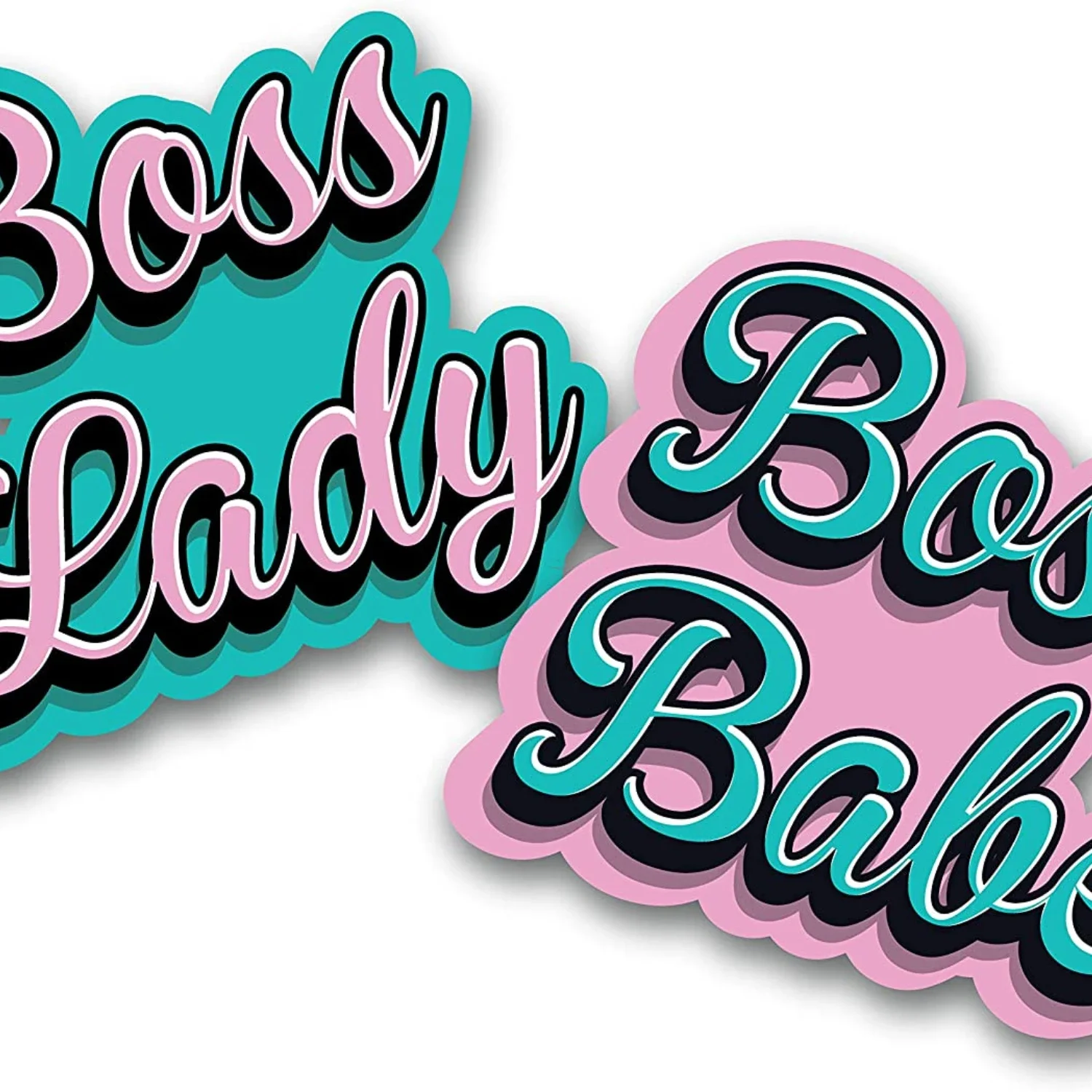 PVC Boss Lady and Boss Babe Script Cursive Colorful Decal Bumper Sticker for Cars, Cups, Laptops, Coolers 15*15cm