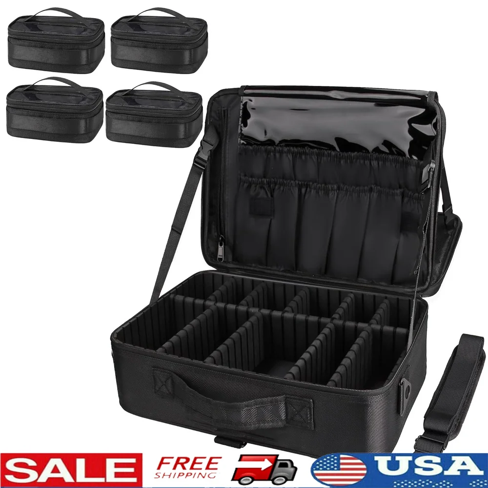 

Large Capacity Makeup Case 3 Layers Cosmetic Organizer Brush Bag Portable Waterproof Makeup Artist Train Case with 4 Small Bags