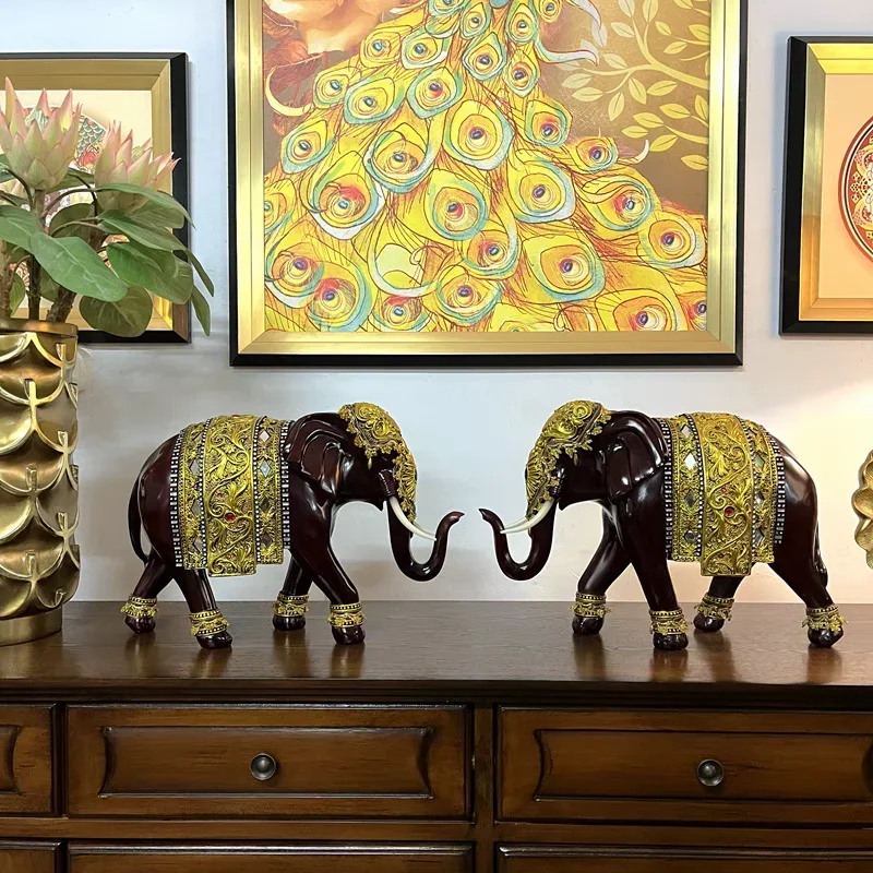 

TOP ART --HOME office TOP GOOD art statue WORK # Inviting money lucky Auspicious Thailand Elephant art statue decoration