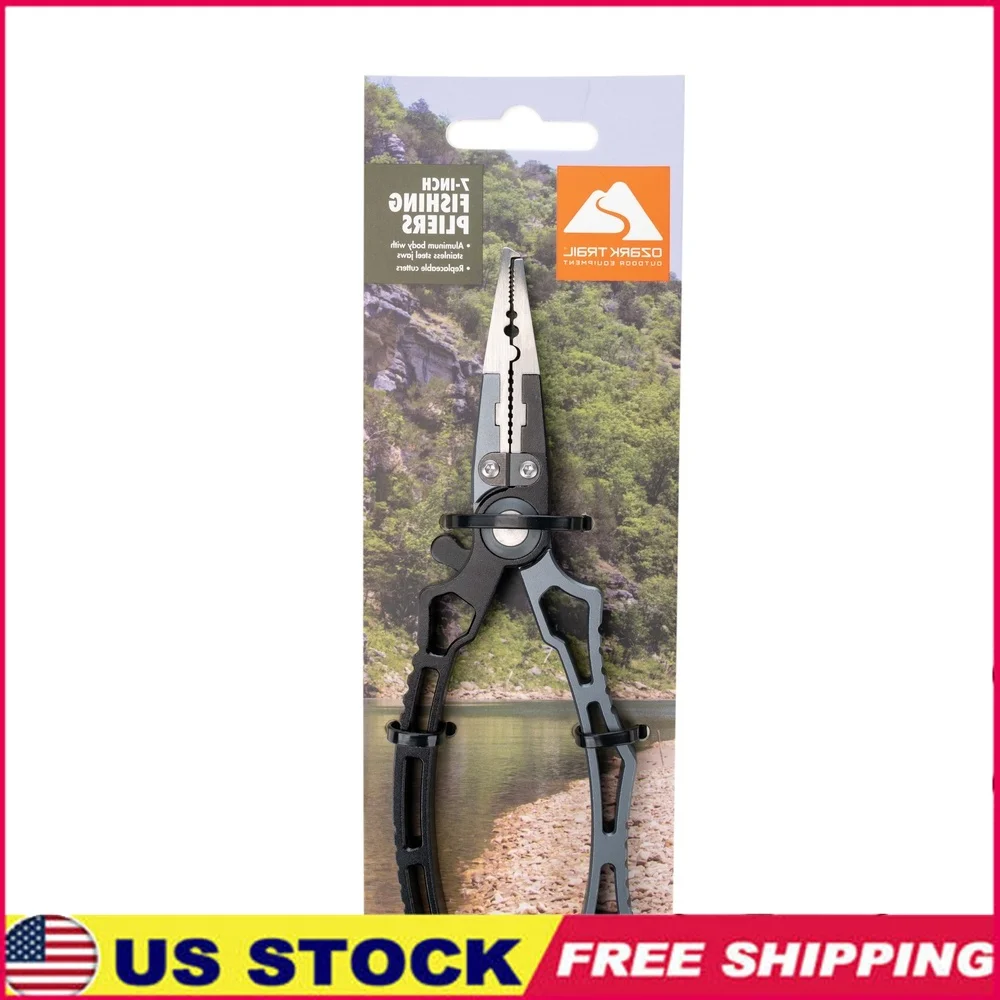 

6.5 inch Aluminum Fishing Pliers Stainless Steel Jaws Lightweight Durable Locking Feature Crimping Tool Split Ring Hook Remover