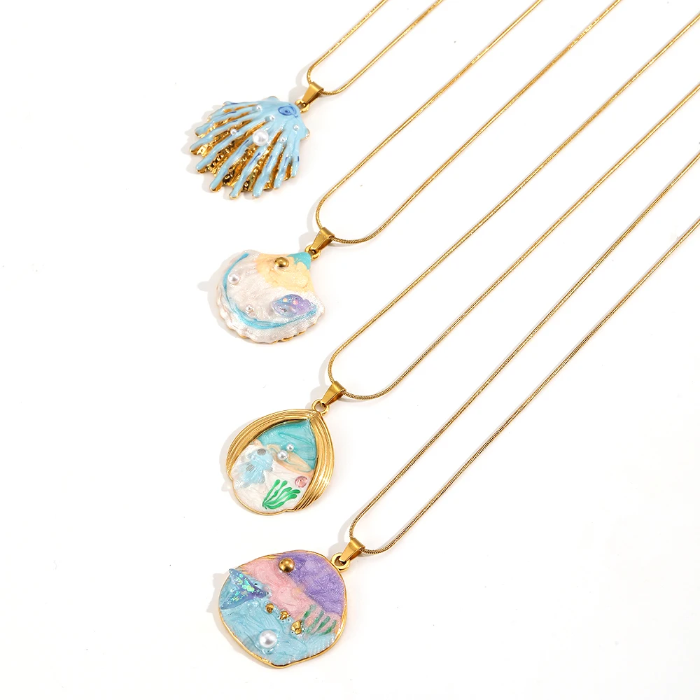 Stainless Steel Enamel Graffiti Cute Pendants Necklace for DIY Fashion Jewelry Making Necklace Wholesale