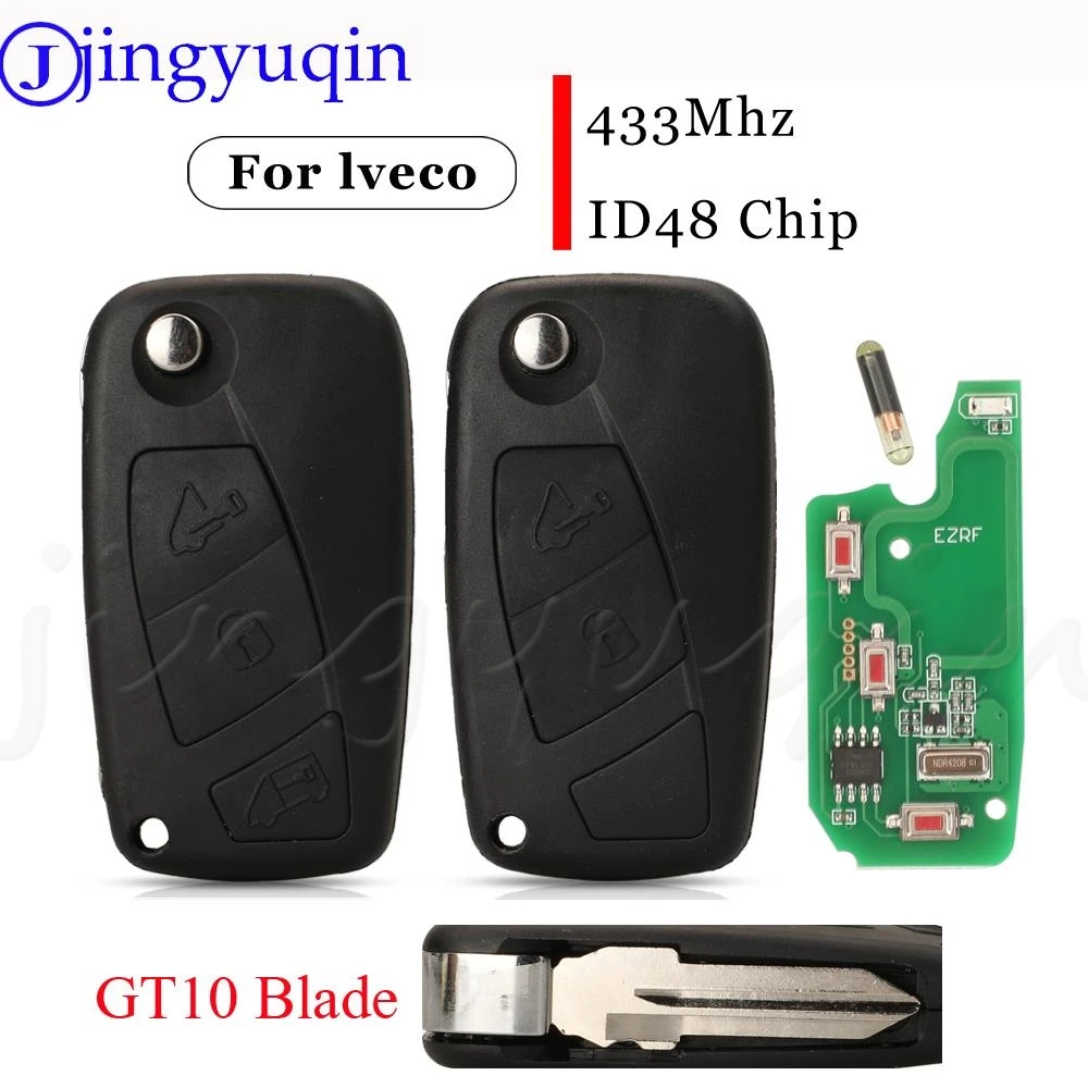 jingyuqin 2/3Buttons Flip Remote Car Key Fob 433MHZ Megamos ID48 Chip For Lveco Daily 2006 - 2011 With GT10 SIP22 Blade