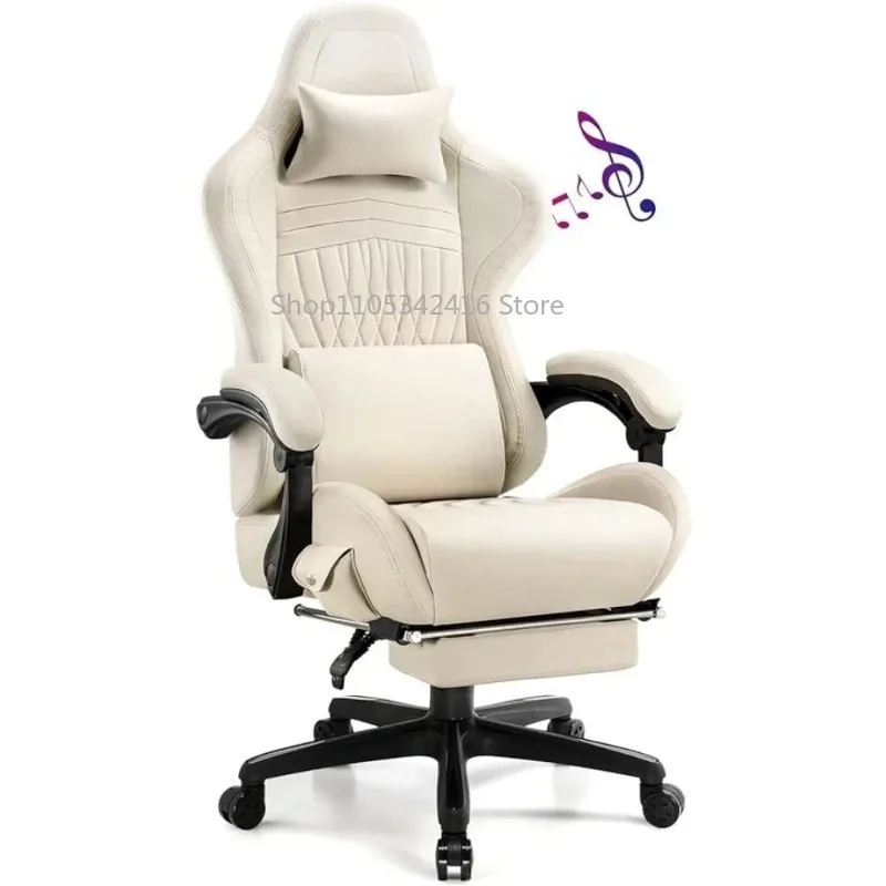 Gaming Chair with Footrest & Bluetooth Speakers Reclining Computer Chair Linkage Armrests for Home Office Desk Adults