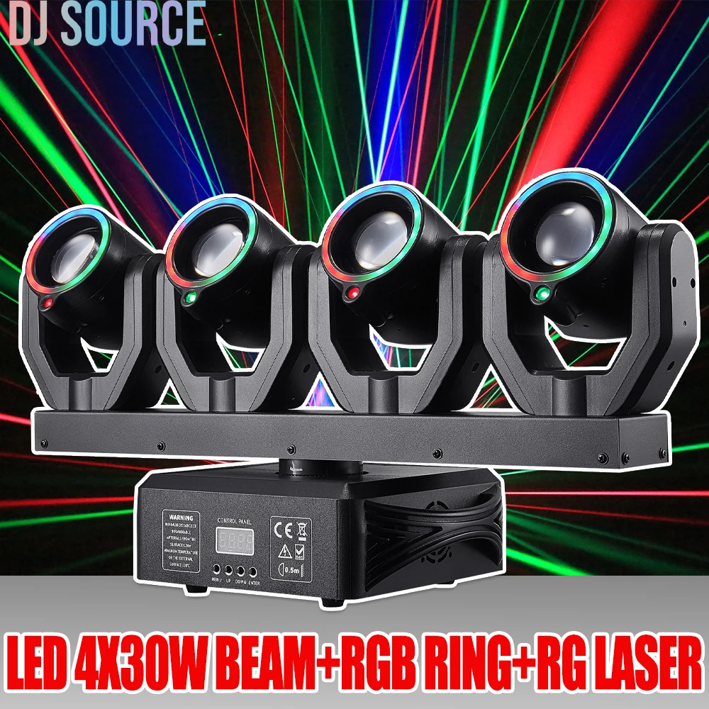 

LED 150W 4 Head Beam Moving Head Light 4X30W Beam+RGB Ring+RG Laser Stage Light DMX512 For DJ Disco Outdoor Evect Stage Effect