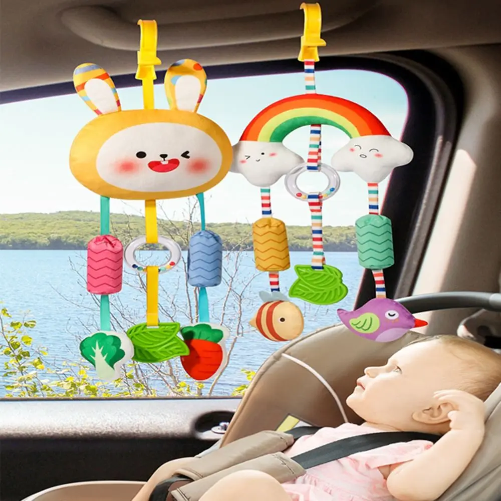 Soft Plush Baby Wind Chime Toy Cartoon Teether Animal Stroller Hanging Pendants Sensory Stimulation Cute Sensory Learning Toys