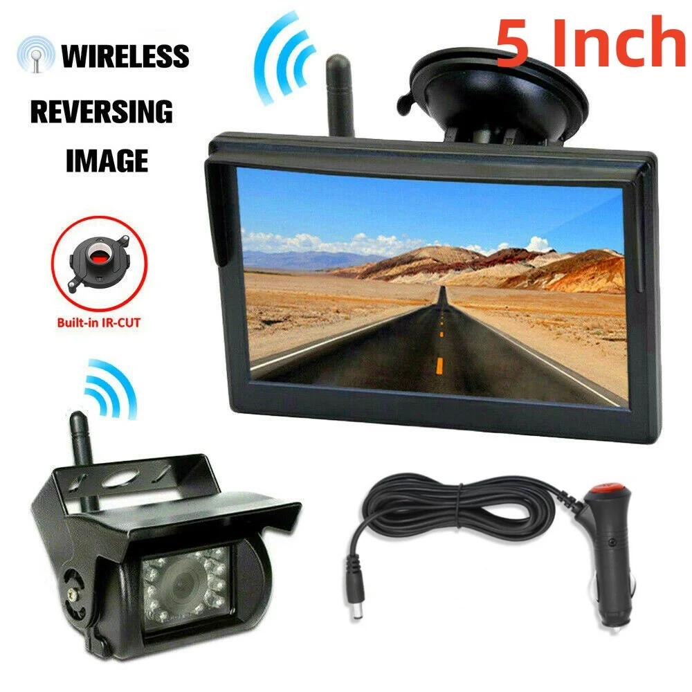 

5 Inch Monitor Wireless Rear View Backup Camera 12V-24V IR Backup Camera with 5" Monitor System for Trailer Pickup Truck Camper