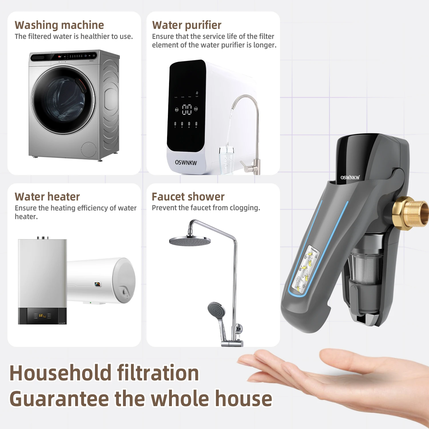 OSWNKW-01Pre Filter Purifier Hele Huis Spin Down Sediment Water Filter Centrale Voorfilter Systeem Backwash Rvs Mesh