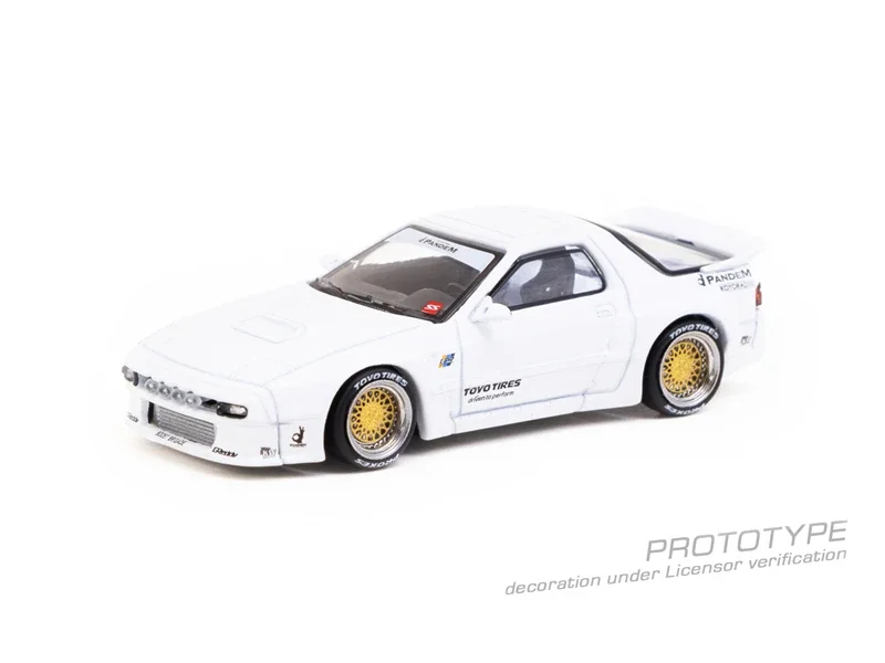 Tarmac Works x TOYOTIRES 1:64 Pandem  RX-7 FC3S White Diecast Model Car