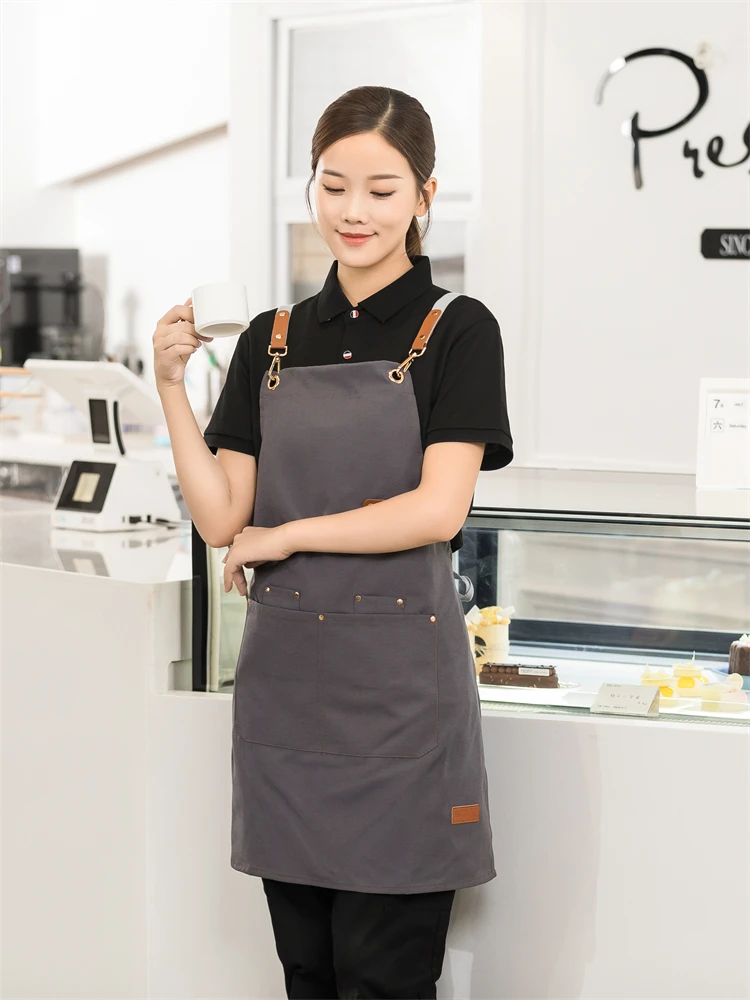 Personalized Custom Apron for Barista Bartender Beautician Hair Stylist Canvas Waterproof Robes Restaurant Waiter Women Overalls