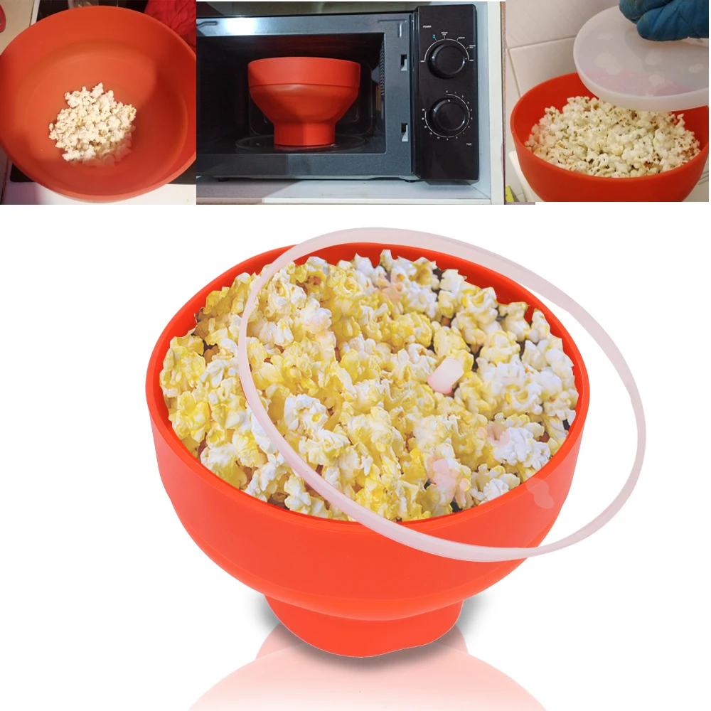 

Красное силиконовое блюдо для фруктов с чипсами, складное с крышкой, машина для попкорна «сделай сам», миска для попкорна в микроволновой печи, ведро высокого качества, простые кухонные инструменты