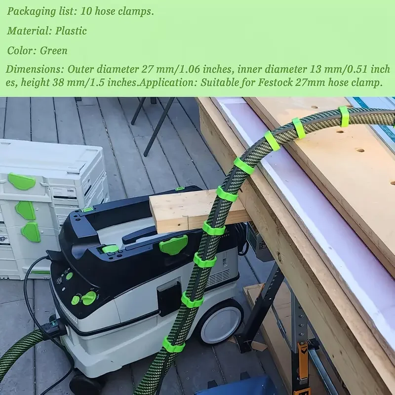 

10Pcs Green Hose Clamps Soft Dust Organizer Accessories for Festool D27 Vacuum Hoses Grinder Dust Extractor