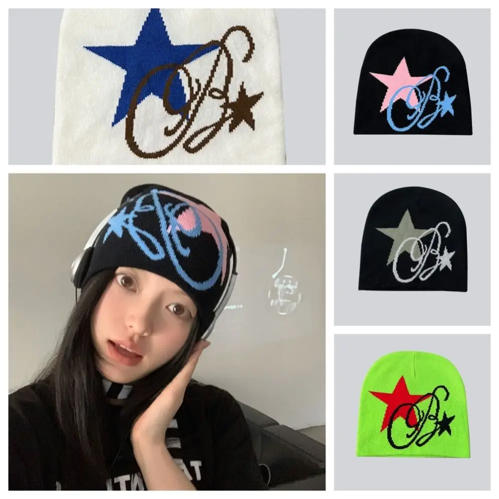 

Goth Bonnet Star Knitting Skullies Beanies Street Cap Y2k Crochet Cap Hip-hop Crochet Party