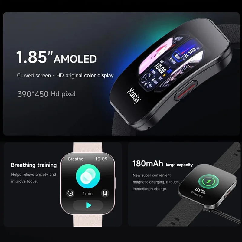 2025 Amoled منحني Smartwatch الرجال النساء الرياضة 24h معدل ضربات القلب مراقبة الصحة بلوتوث ساعة ذكية لشاومي هواوي آيفون 15