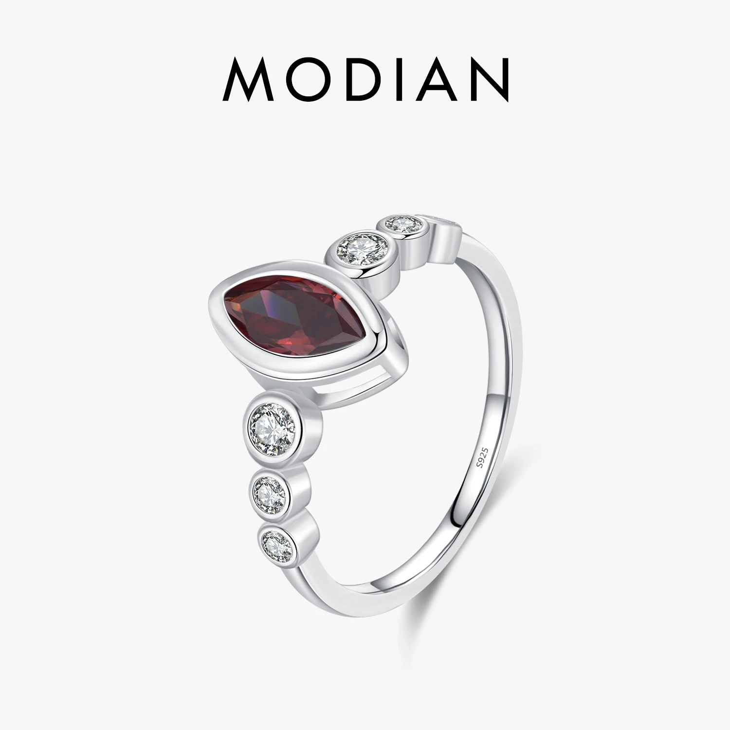 MODIAN 925 Sterling Silver Rhombus Rhodolite Zirconia Ring Trendy Stackable Fine Jewelry For Women Rings