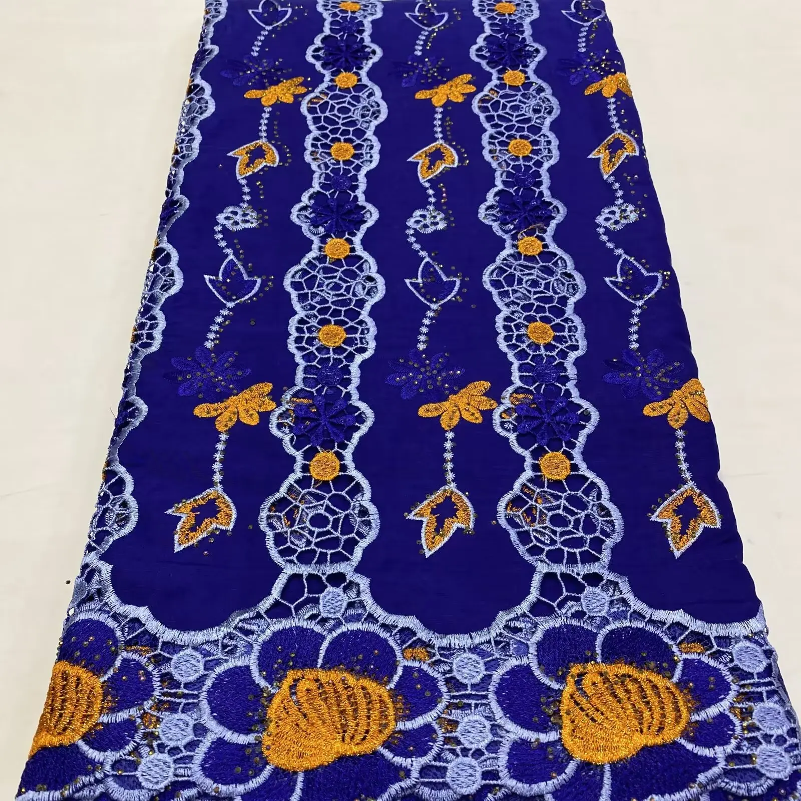 

Swiss Voile Lace Fabric High Quality Cotton African Lace Royal Blue Lace Hollowed out For Women Dress 5 Yards