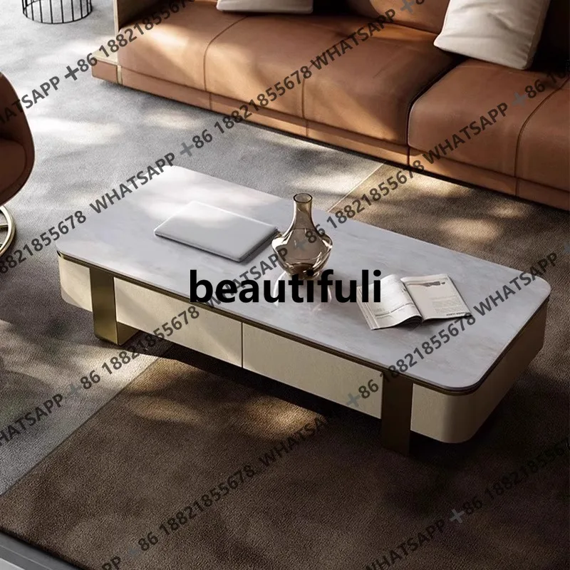 

Седло из кожи, итальянский светлый роскошный элитный гостиной, простой современный высококачественный мраморный прямоугольный журнальный столик