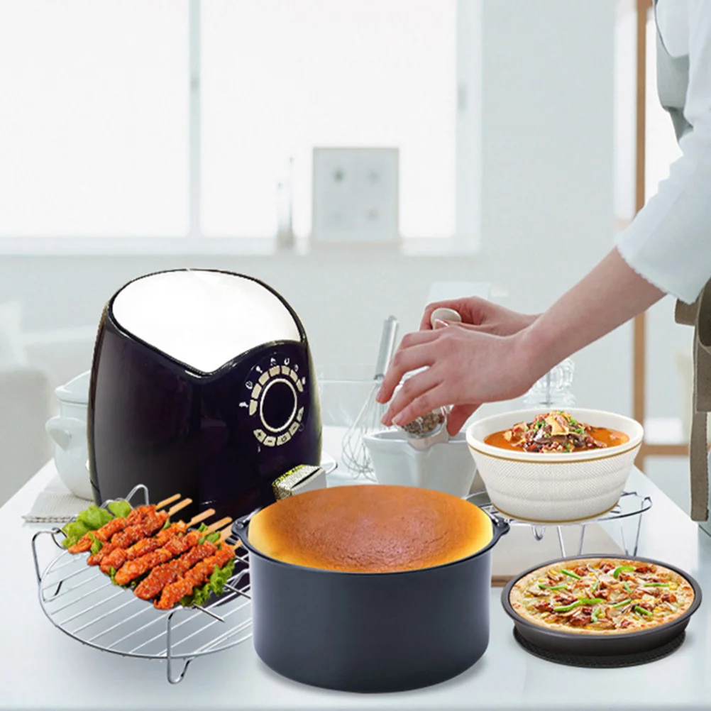 

6Pcs Baking Accessories Set 8 Inch Air Fryer Pans Kitchen Tools for Pizza Cake Casserole Dishwasher Safe Reusable Nonstick