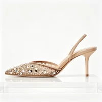 Luxury Designer Bling String Bead Mesh High Heels Women Sexy Pointy Toe Breathable Heeled Sandals Elegant Slingbacks Women Pumps - Image 3