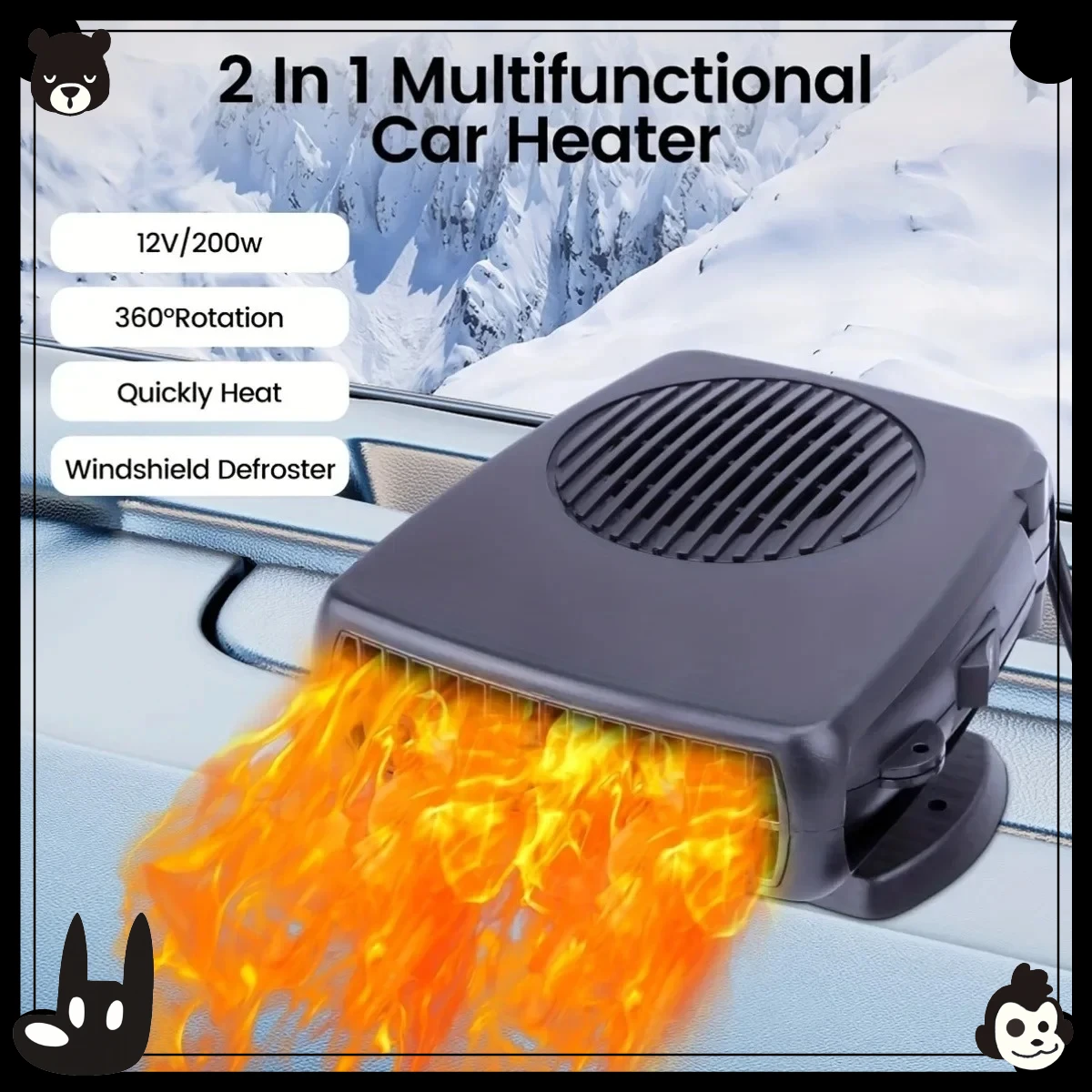 

Car defroster, windshield heater, car defogger, windshield defroster, car heater, quick heating and cooling, portable, automatic