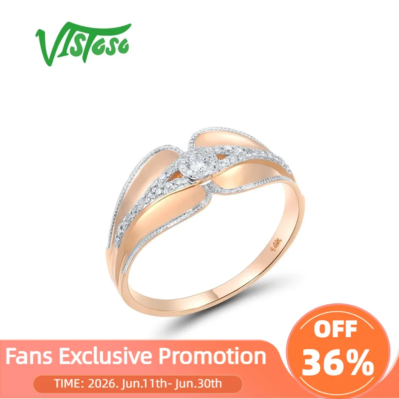 

ISTOSO Genuine 14K 585 Rose Gold Rings For Women Sparkling Diamond Delicate Cluster Rings Elegant Engagement Gifts Fine Jewelry
