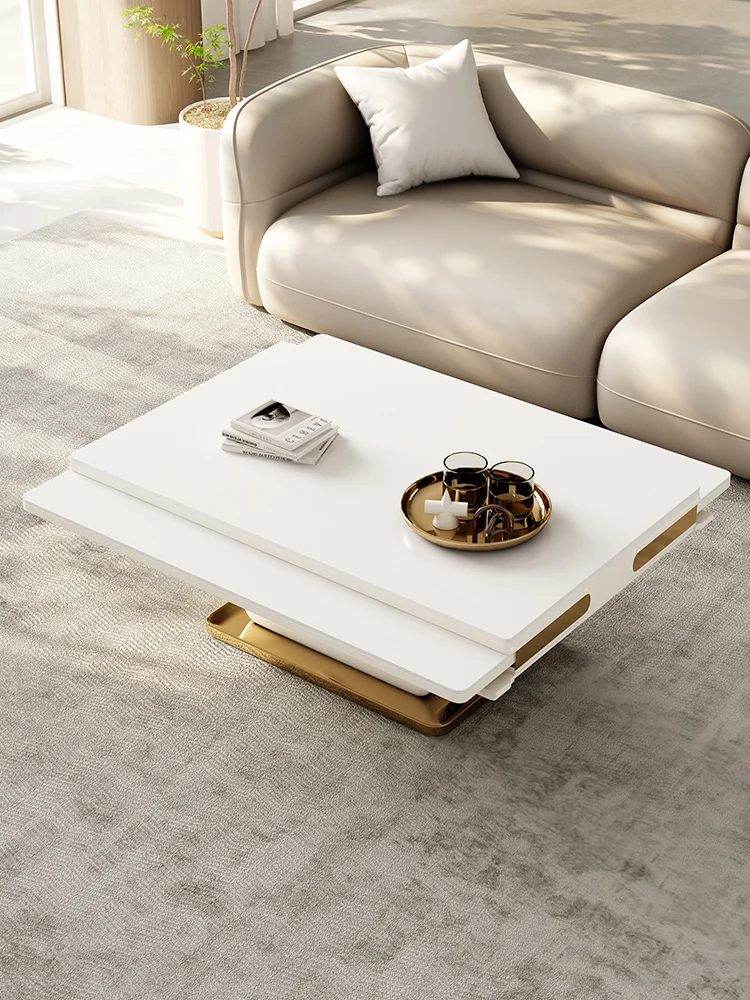 Lifting and Foldable Stone Plate Coffee Table Dual-Purpose in One Modern Minimalist Living Room Rectangular Cream