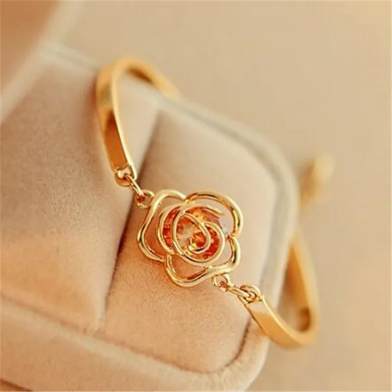 Rose Flower Bangles Beautiful Lovers Bracelets Adjustable Camellia Bracelet For Woman Girls Fashion Jewelry Gift