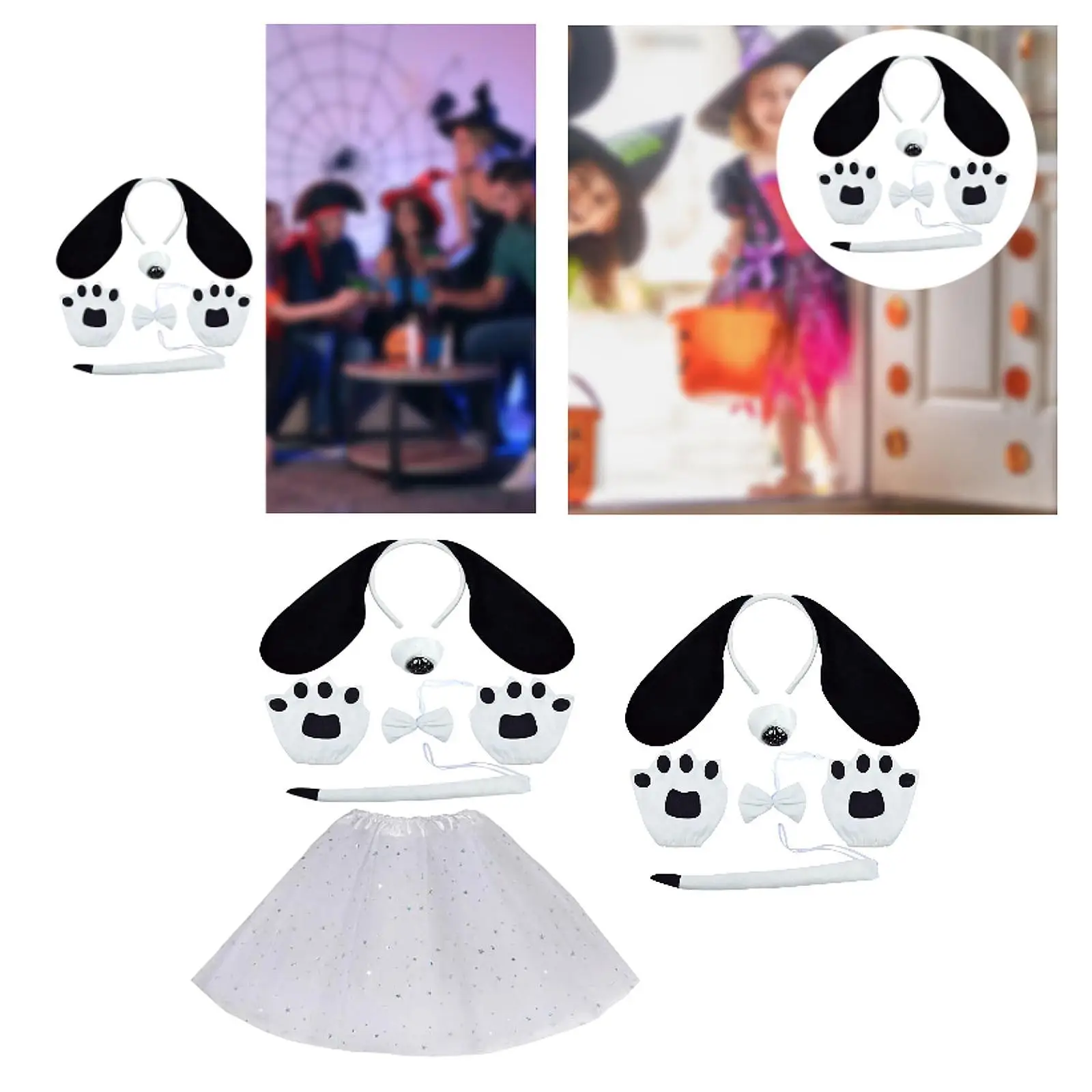 Dog Ears and Tail Costume Faux Cosplay Props Dog with Bow and Nose for Birthday