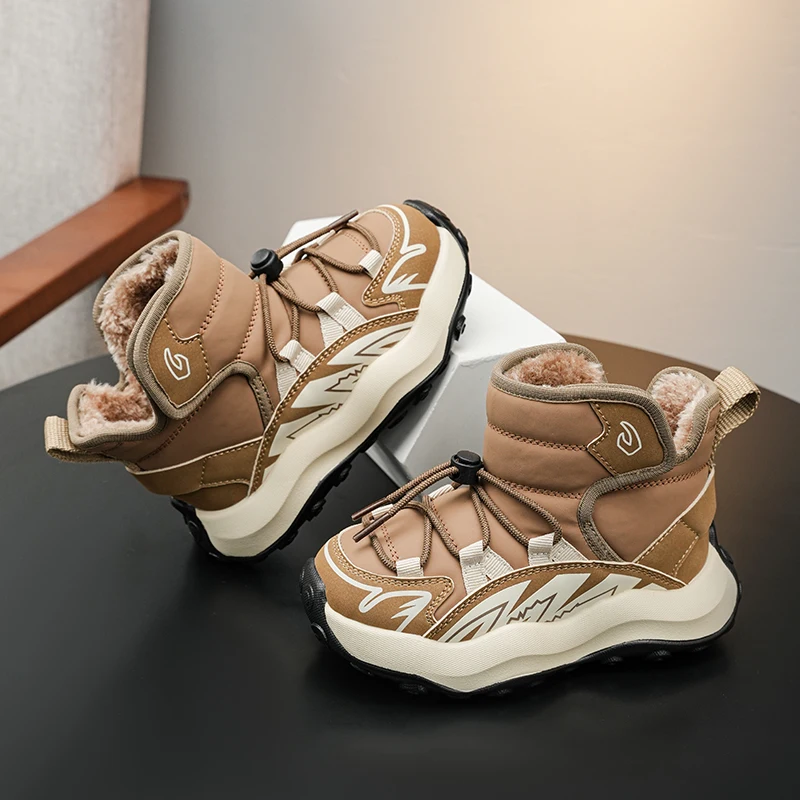 Children Sports Boots Suede Warm Pull Rope Kids Short Boots Soft Sole 2025 Winter New Boys Snow Boots Waterproof Non-slip Trend