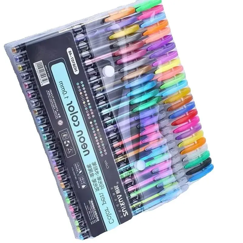 48 adet renkler Glitter kroki çizim renkli kalem belirteçleri jel kalem seti dolum Rollerball Pastel Neon işaretleyici ofis okul kırtasiye