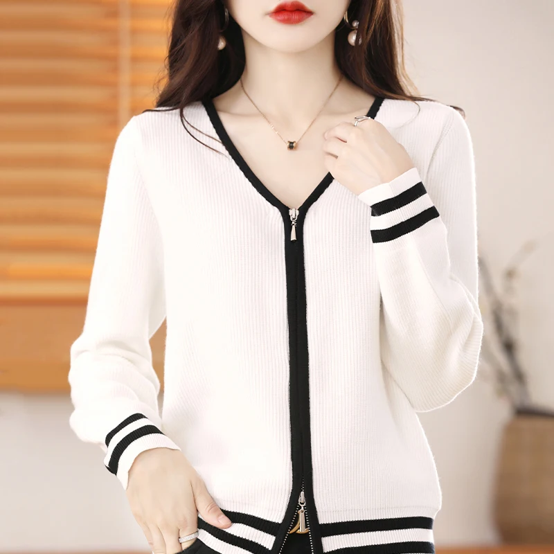 Autumn and winter new cashmere sweater women's V-neck cardigan women's loose high-end fashion shirt long sleeve