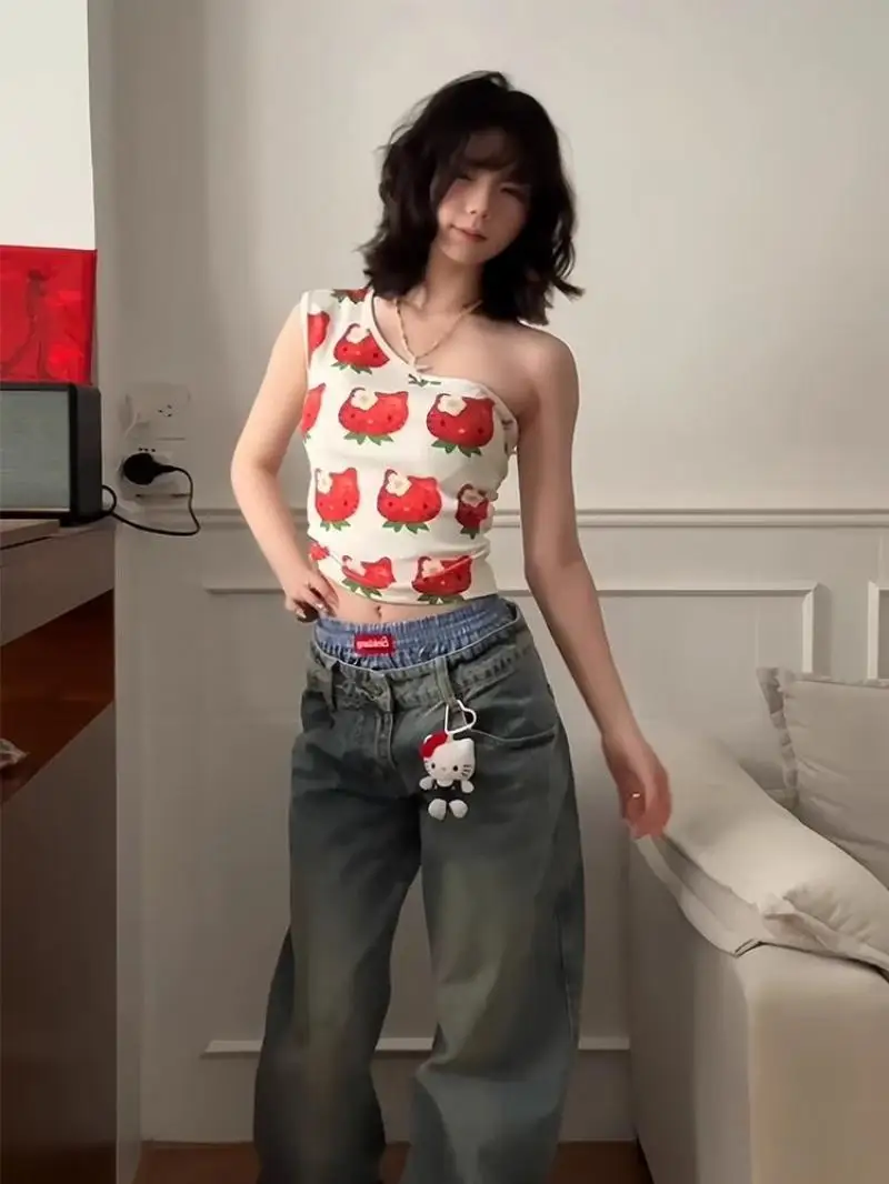 

Sanrio жилет Kawaii Hello Kitty женский слинг-жилет летний с нагрудной подушечкой Pure Desire подтяжки пижамы милый женский жилет для девочек