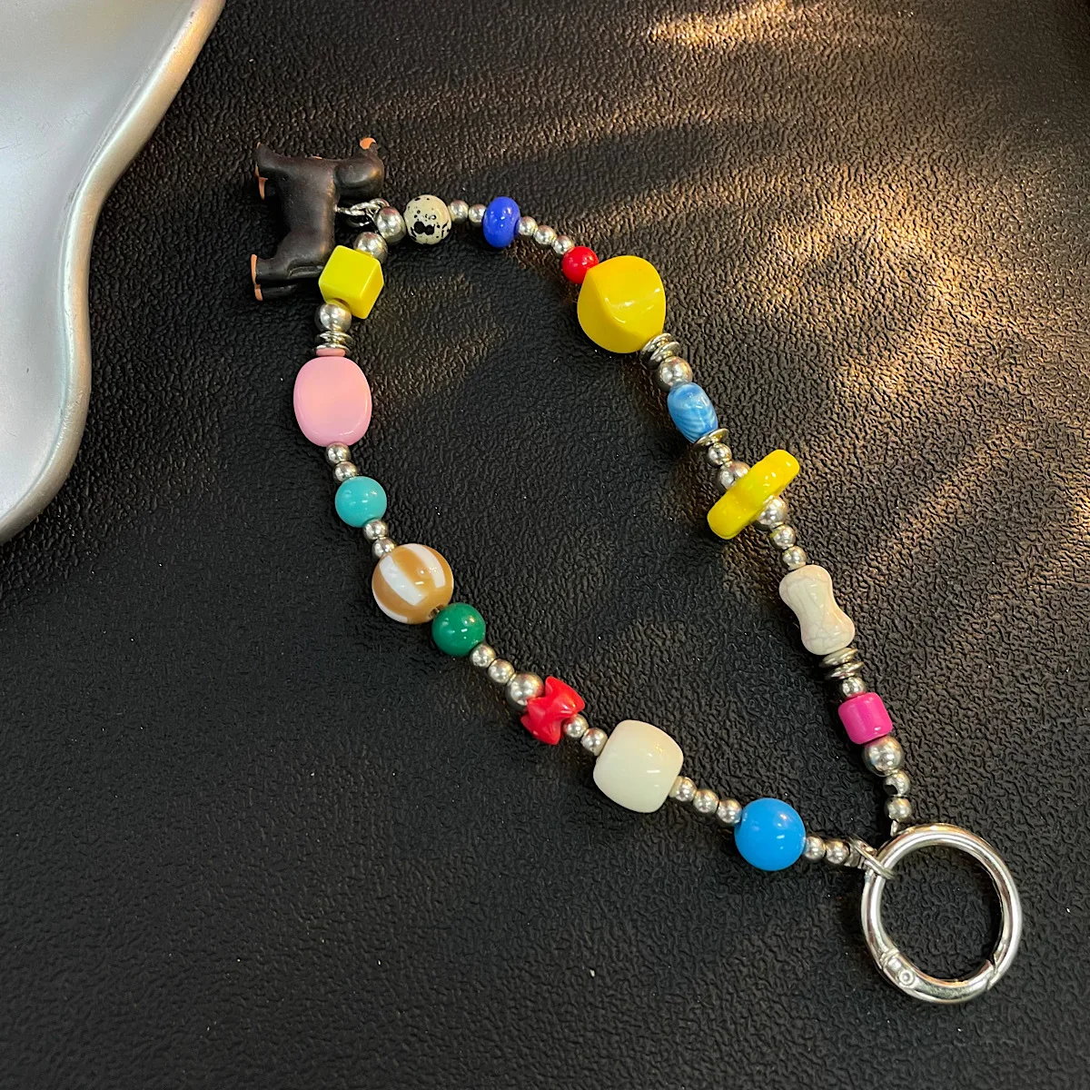 Ins Style Color Blocked Bead Phone Chain, Sausage Dog Pendant Bag Decoration Keychain, Phone Case, Hanging Rope For iPhone 17 16
