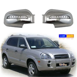 2pcs Car ABS Chrome Rearview Accessories Plated Trim 2005 2006 2008 2009 2010 2012 For Hyundai Tucson Door Mirror Cover With LED