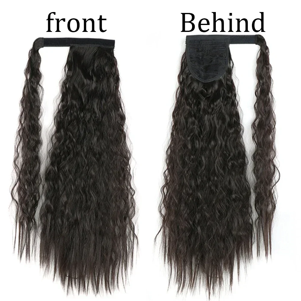 Synthetic Long Corn Wavy Ponytail Hairpiece Wrap on Hair Clip Ombre Brown Blonde Hair Extensions Pony Tail