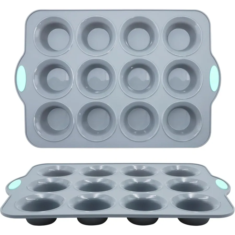 

2Pack Silicone Muffin Pan with Metal Frame for 12Cup Regular Size Cupcakes NonStick Baking Tray with FoodGrade Silicone Molds I