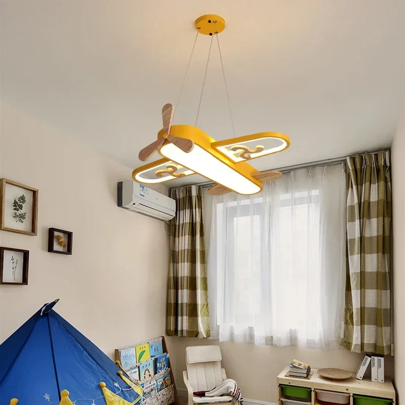 Lampu gantung LED, lampu gantung biru/kuning Modern untuk kamar anak-anak kamar tidur rumah anak pesawat terbang lampu langit-langit gantung perlengkapan lampu