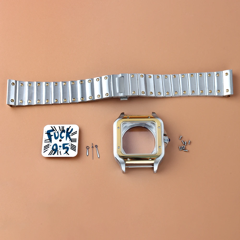 

Gold 38mm NH35 Watch Case Square Stainless Steel With dial and hands For Santos NH35 NH36 NH38 Movement 27mm Dial Watch Repair