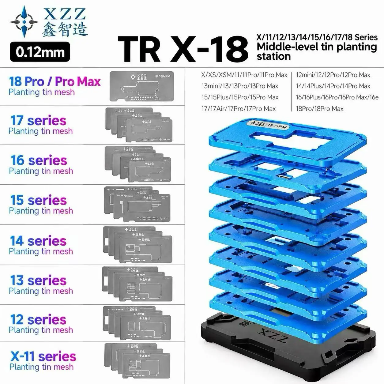 XZZ 27-in-1 BGA Reballing Stencil Kit IPX-18(Includes Mid-Layer Reballing Platform and Magnetic Base);